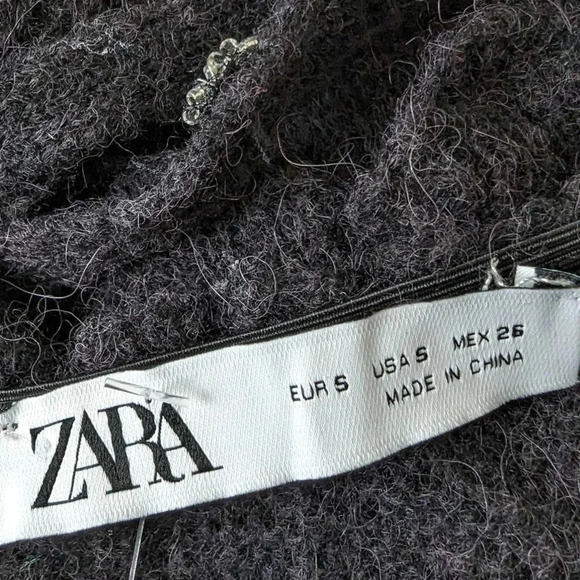 Zara Black Midi Dress Rhinestone Embellishment Wool - Picture 2 of 10